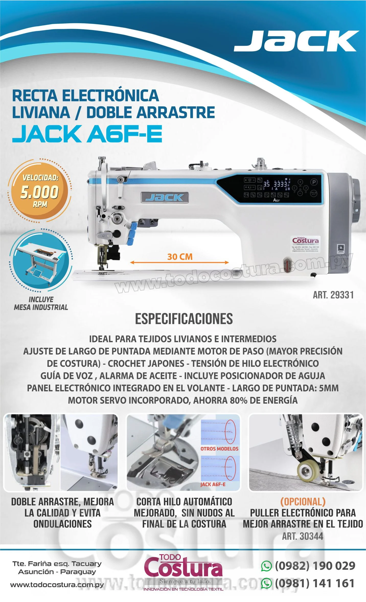 RECTA (ELECTRONICA - LIVIANA - DOBLE ARRASTRE) JACK A6F-E (MOTOR INCORPORADO)